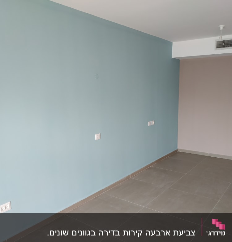 קיר צבוע בגוון תכלת עם שקעי חשמל